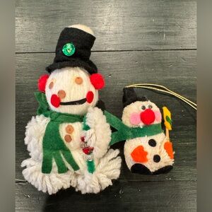 Set of 2 Vintage Arts and Crafts Snowmen Ornaments Kitschy Christmas